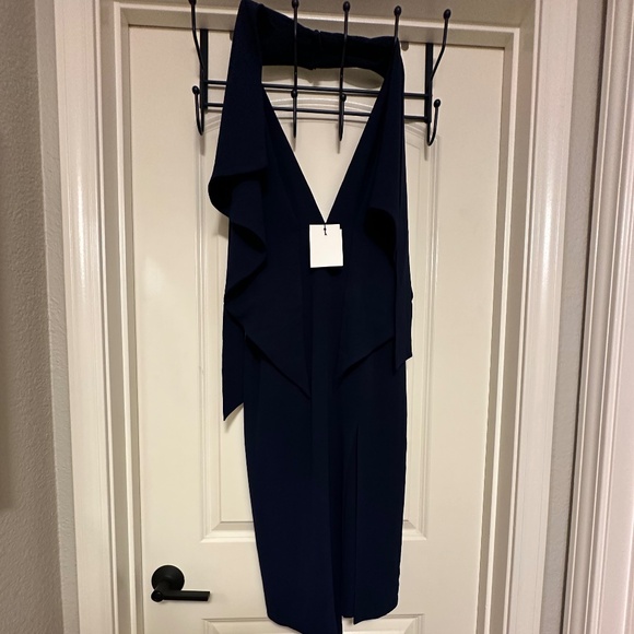 Misha Collection Lorena Plunge Halter Cocktail Dress In Navy Blue Size 0 - Picture 8 of 13